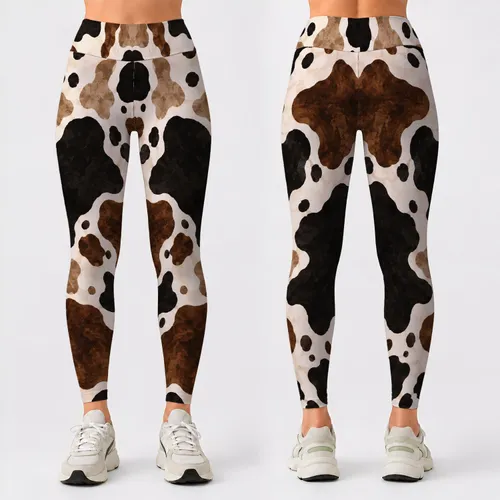 Brown Black And Ivory Cow Spots For Casual Country Style And Festive Everyday Looks Leggings
