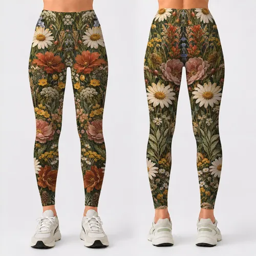 Wildflower Meadow Blooms for Western Vacation Style and Countryside Getaways Leggings
