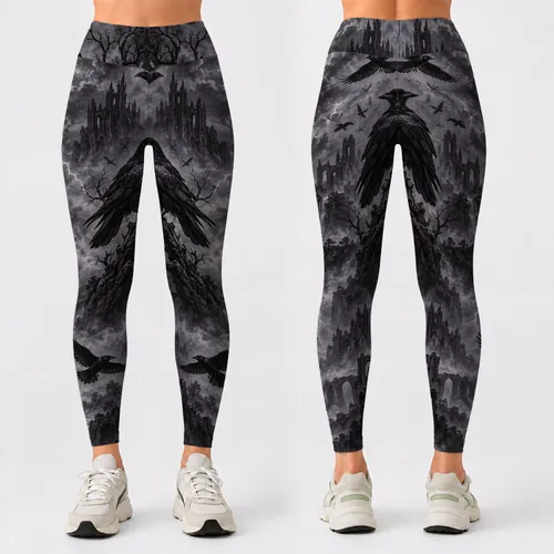Gothic Raven Storm and Haunted Castle for Spooky Autumn Outings Leggings