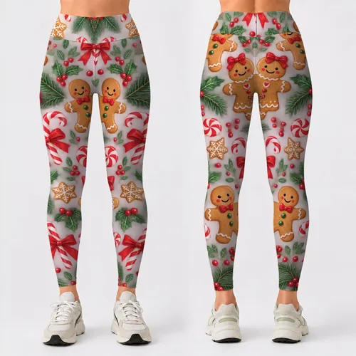 Gingerbread Men and Peppermint Candies for Cozy Christmas Holiday Celebrations Leggings