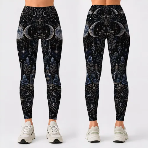 Celestial Alchemy And Apothecary Motifs For Gothic Everyday Style Leggings