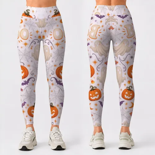 Spooky Ghosts And Jack O Lanterns For Halloween Parties And Casual Autumn Style For Women Leggings