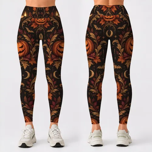 Gothic Jack-o’-Lanterns and Baroque Lace for Halloween Parties and Autumn Nights Leggings