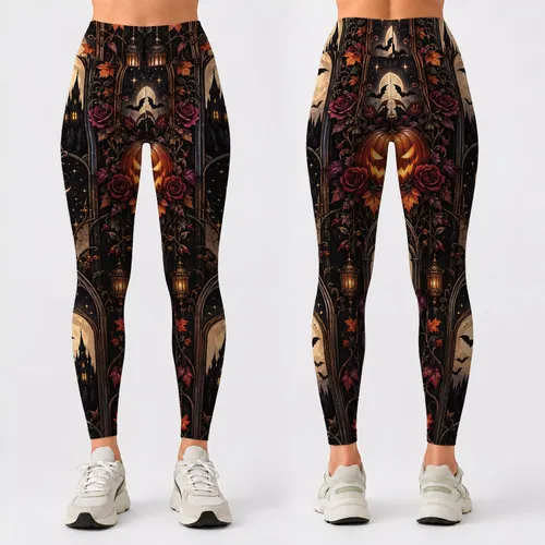 Gothic Pumpkin Moons for Halloween Parties and Autumn Nights, Women's Fall Style Leggings