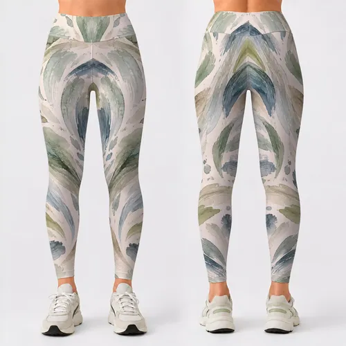 Sage Blue Watercolor Brushstrokes for Calm Studio Sessions and Outdoor Runs Leggings