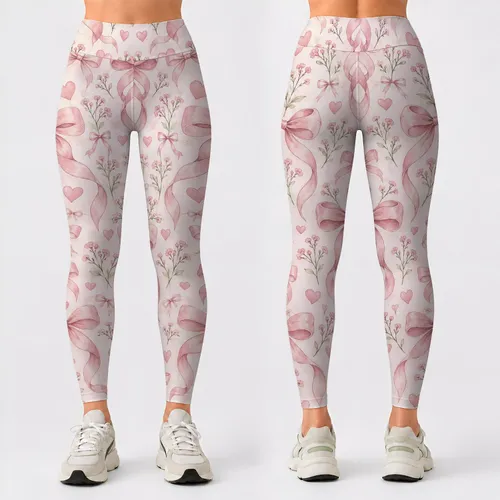 Blush Pink Bows and Hearts for Yoga, Pilates, and Everyday Errands Leggings