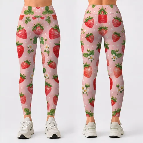 Pink Strawberry Polka Dots for Sweet Studio Sessions and Summer Runs Leggings