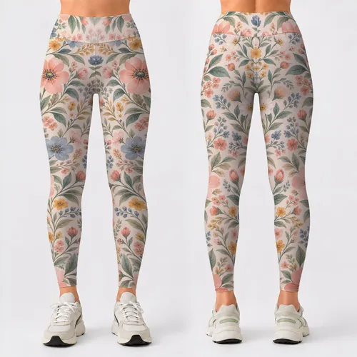 Coral Blue Wildflowers for Yoga, Pilates and Everyday Errands Leggings