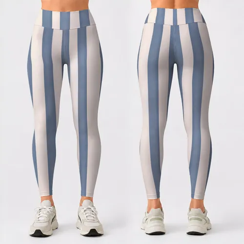 Blue And Ivory Vertical Stripes For Yoga, Pilates, And Everyday Style Leggings