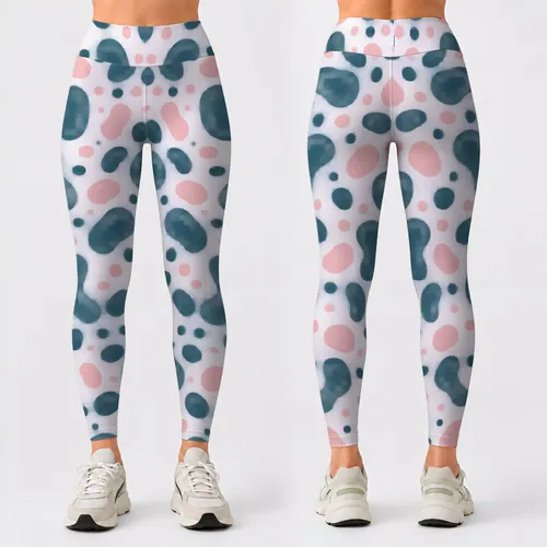 Blue Teal And Pink Polka Dots For Yoga And Everyday Activewear Leggings