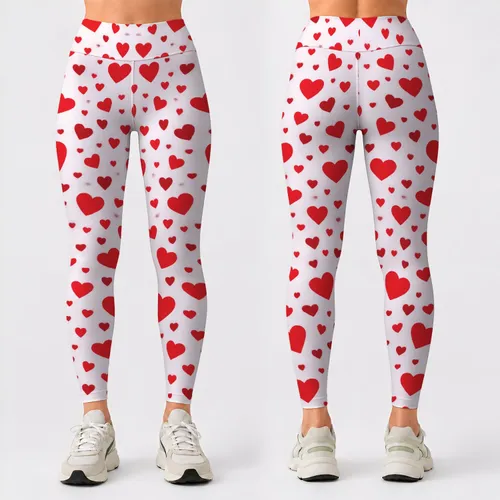Red Heart Scatter On Charcoal For Valentine Romance And Everyday Activewear Leggings
