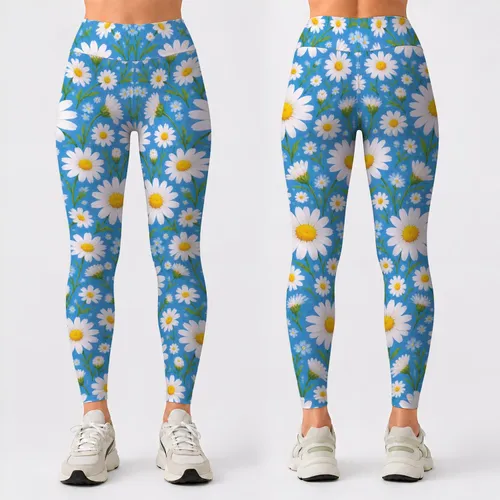 Blue Daisy Blooms for Sunny Outdoor Workouts and Cheerful Everyday Activewear Style Leggings