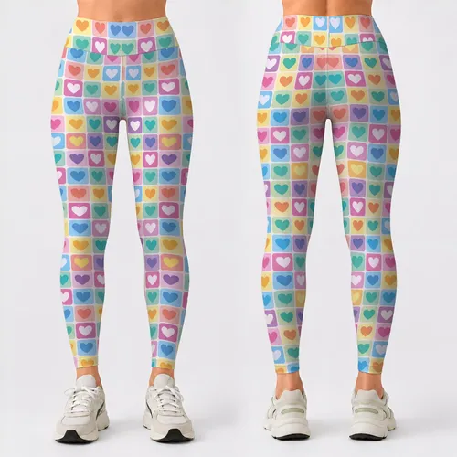 Pastel Rainbow Hearts for Playful Fitness and Everyday Activewear for Women Leggings