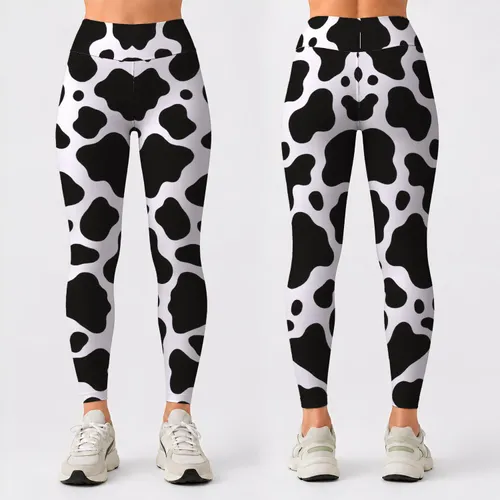 Black And White Cow Hide Motif For Yoga, Gym Training And Everyday Activewear Leggings