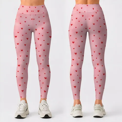 Tiny Red Hearts on Blush Pink for Sweet Everyday Style, Workouts, and Valentine's Day Leggings