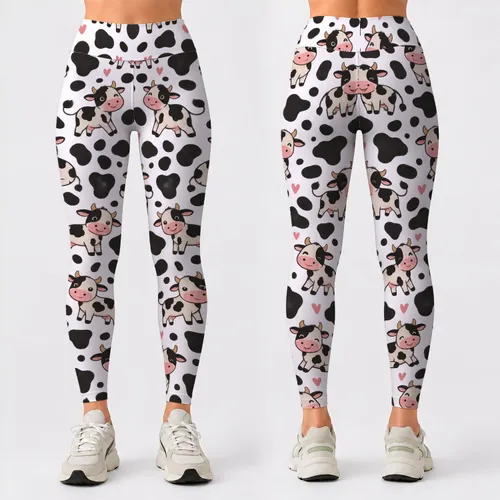 Playful Pink-Muzzled Cows and Black Spots for Workouts and Everyday Wear Leggings