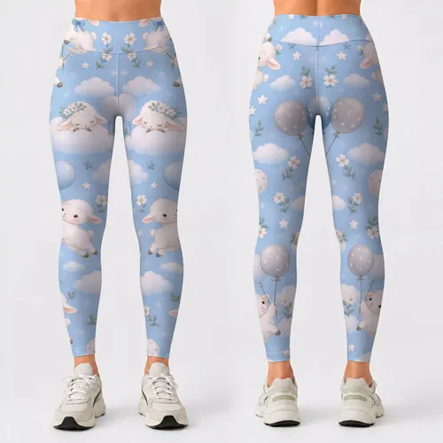 Whimsical Balloon-Holding Bunnies for Yoga, Pilates And Everyday Weekend Wear Leggings