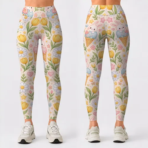 Pastel Bunny Treats, Ice Cream and Flowers for Yoga, Pilates and Everyday Outings Leggings