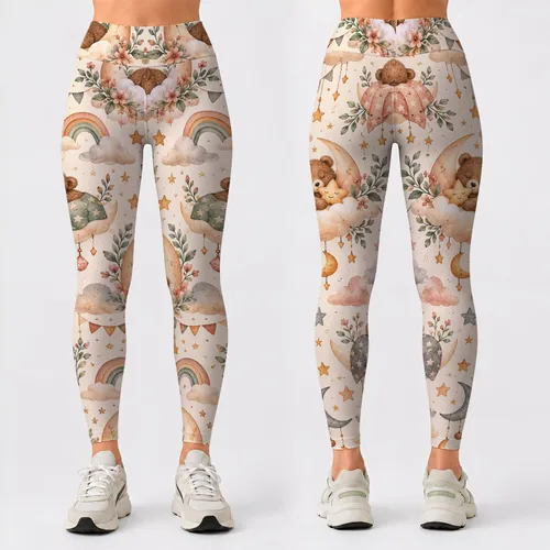 Sleepy Bear Rainbows for Cozy Yoga, Pilates, Everyday Wellness and Studio Days for Women Leggings