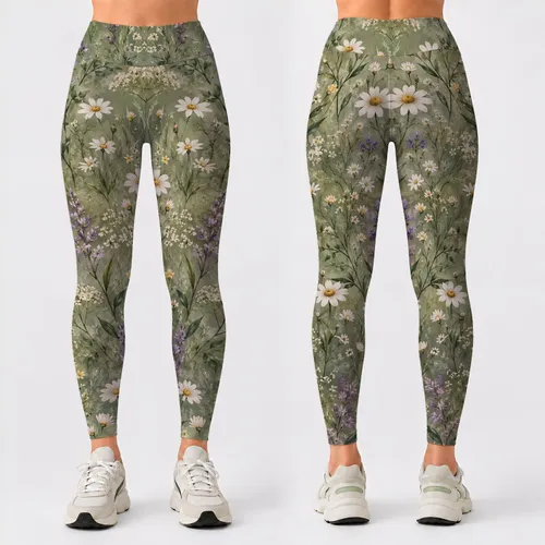 Sage Wildflower Meadow for Yoga, Pilates, and Everyday Errands Leggings