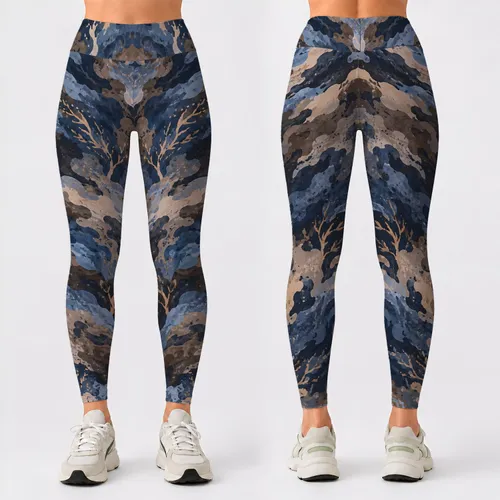 Blue Brown Camouflage for Yoga, Pilates, Gym and Everyday Activewear Leggings