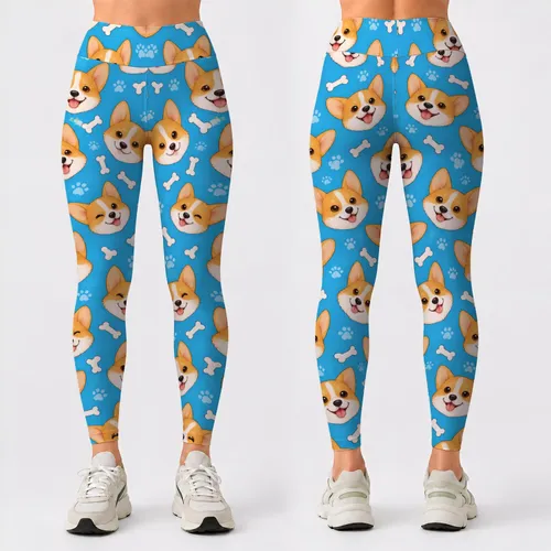 Cute Corgi Puppy Faces and Bones for Yoga, Pilates, and Everyday Wear Leggings