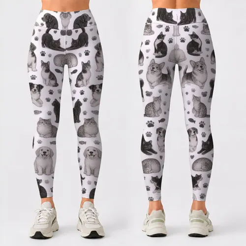 Black And White Cats And Dogs For Yoga, Pilates, And Everyday Active Pet Lover Style Leggings