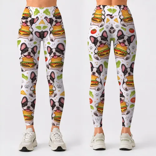 French Bulldog Cheeseburger Companions for Yoga, Gym Days and Weekend Errands Leggings