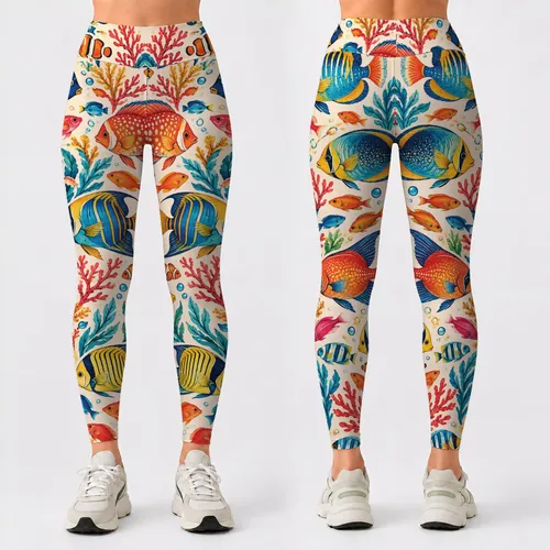 Colorful Tropical Fish Motifs for Yoga, Running, and Coastal Everyday Style for Women Leggings