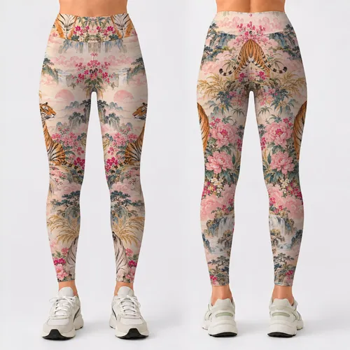 Tiger And Wildflower Tapestry For Yoga, Pilates And Everyday Style Leggings