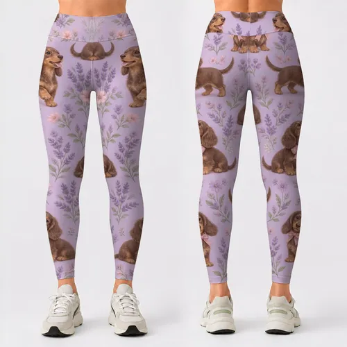Sweet Lavender Puppies and Wildflowers for Yoga, Pilates and Everyday Errands Leggings