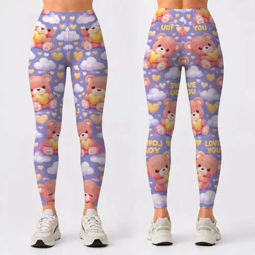Kawaii Teddy Bears And Hearts For Cozy Yoga, Pilates And Everyday Outings Leggings