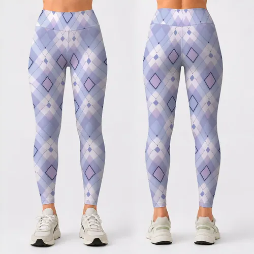 Blue Lavender Diamond Checks for Yoga, Pilates and Everyday Active Lifestyle Wear Leggings