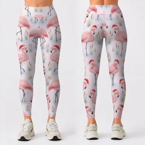 Whimsical Pink Flamingos for Yoga, Pilates, and Coastal Everyday Style for Women Leggings