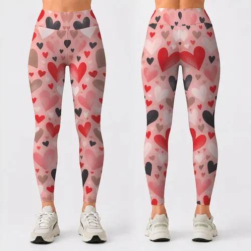 Red, Blush and Charcoal Hearts for Yoga, Pilates, Commuting and Everyday Errands Leggings