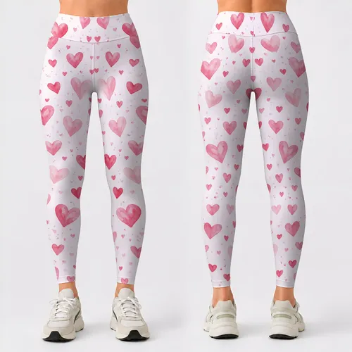 Scattered Pink Hearts for Yoga, Pilates, and Everyday Romantic Style Leggings