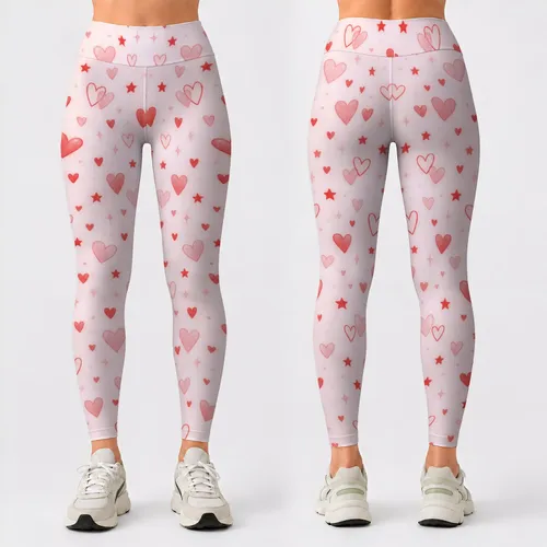 Delicate Red Hearts and Stars for Yoga, Pilates, and Everyday Casual Wear Lifestyle Leggings