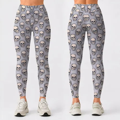 Ivory Skull Motifs for Alternative Fitness, Pilates, and Everyday Streetwear Style Leggings