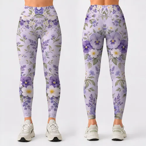 Lilac Violet Floral Garden for Yoga, Pilates and Everyday Spring Style Leggings