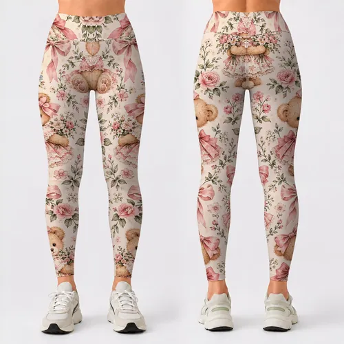 Vintage Teddy Bears And Pink Bows For Cozy Pilates And Everyday Outings Leggings