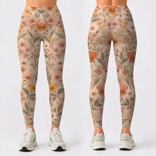 Ivory Wildflower Blooms for Yoga, Pilates, Commutes And Everyday Outings Leggings