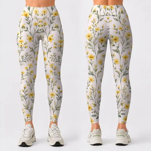 Delicate Yellow Wildflowers for Yoga, Pilates, and Everyday Spring Style Leggings