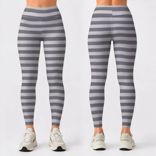 Charcoal And Silver Horizontal Stripes For Yoga, Pilates And Everyday Activewear Style Leggings