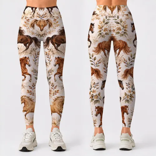 Warm Chestnut Galloping Horses for Pilates, Trail Days and Everyday Country Style Leggings