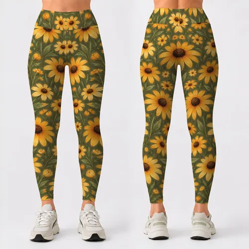 Golden Daisies on Sage Green for Yoga, Pilates, and Everyday Style Leggings
