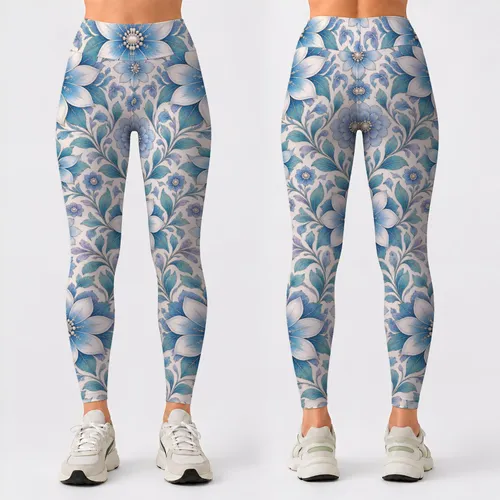 Turquoise Floral Medallions for Yoga, Pilates and Everyday City Style Leggings