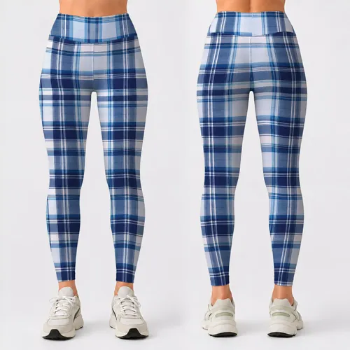 Ink Blue Plaid Checks for Yoga, Pilates, Commuting, and Everyday Wear Leggings