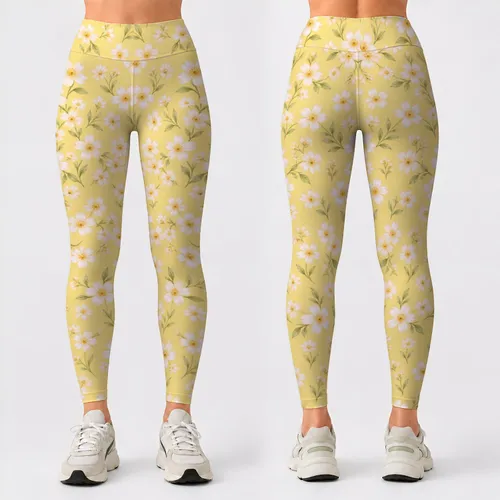 Soft Ivory Daisy Blossoms for Yoga, Pilates, and Everyday Wellness and Errands for Women Leggings