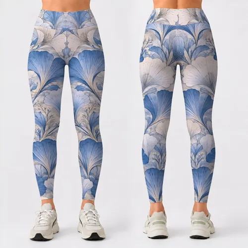 Blue Fan Blooms for Yoga, Pilates and Everyday Errands Leggings