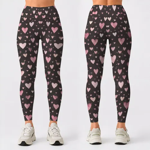 Blush Pink Hearts on Charcoal for Yoga, Pilates and Everyday Outings Leggings